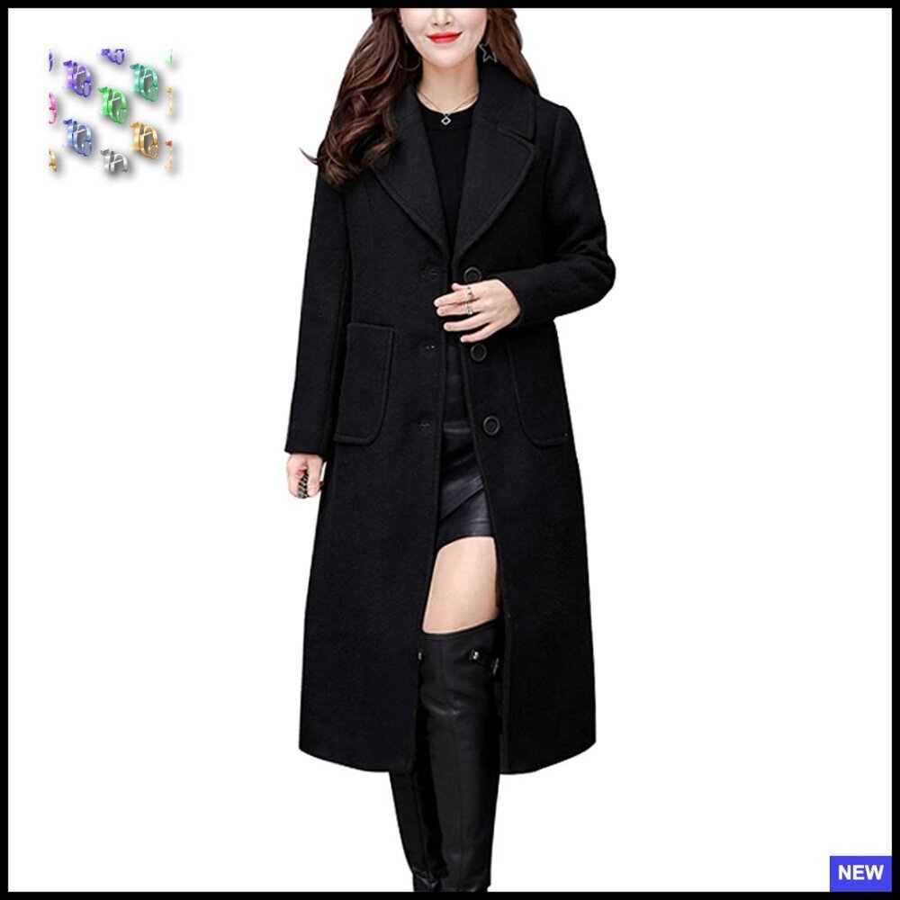 Classic Notch Lapel Wool Blend Coat Slim Fit Elegant Mid-Length Overcoat